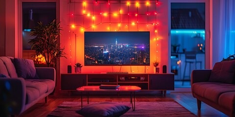 Technology Smart home with connected devices and digital icons Glowing house with symbolism	
