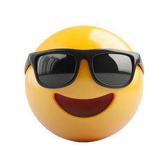 Smiling face with sunglasses three-dimensional emoji,3d cheerful glasses emoji isolated on transparent background, Happy sun emoji,png,3d smiling face emoji with expression sun glasses on, transparent © Village