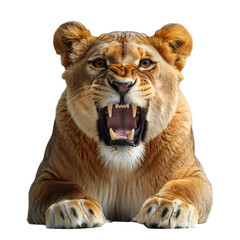 Obraz premium Lion sitting isolated on a transparent background for web, banner, wallpaper