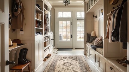Mudrooms can keep your home organized and clean. How do you design a functional mudroom? Discuss any storage solutions or design elements that help manage outerwear, shoes, and gear