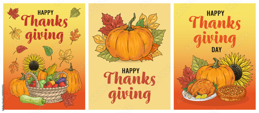 Canvas Prints Thanksgiving day colorful set stickers