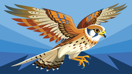 American Kestrel jumping vector art illustration