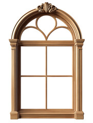 Obraz premium Wooden Arched Window with Open Slatted Shutters