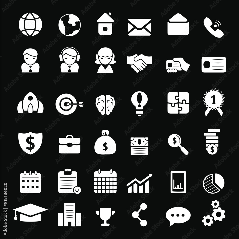 Poster business vector icons set for architecture , business technology and web isolated on black backgroun