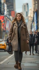 Obraz premium Confident Plus Size Female Walking Stylishly Through Bustling City Street