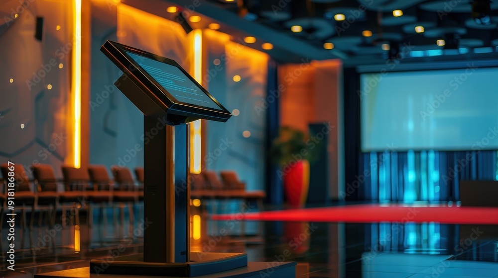 Poster podium with a digital interface for interactive presentations