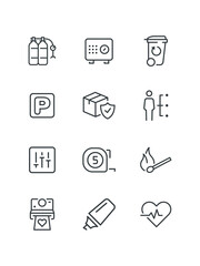 Microscope, Muscle, Programming, Public safety, Smart garage, Smart highway, Solar energy icon, vector illustration