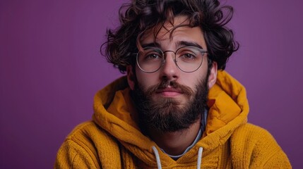 Modern Communication: Man Using Phone on Vibrant Purple Background - AI Generated