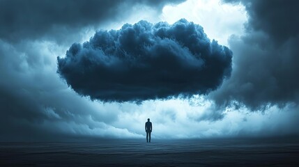 Toxic People Negativity emotions A dark storm cloud hovering over a solitary figure