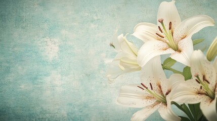 Fototapeta premium A soft, retro background with elegant lily flowers, creating a serene and nostalgic atmosphere with space for text.