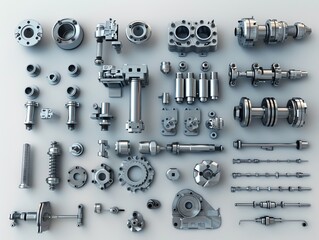 Obraz premium Light industrial 3D render, various parts