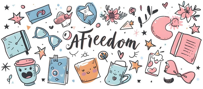 Naklejki set of cute doodle vector illustrations, notebook paper and sticker elements for planner decoration, pastel color palette, in the style of vector illustration, flat design, clipart