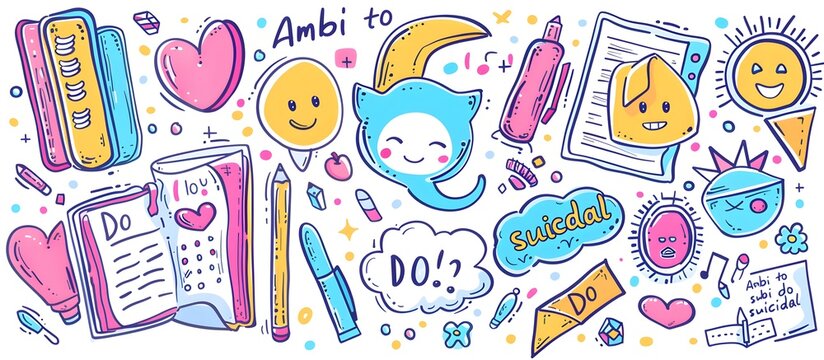 Naklejki set of cute doodle vector illustrations, notebook paper and sticker elements for planner decoration, pastel color palette, in the style of vector illustration, flat design, clipart