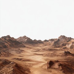 Naklejka premium Vast Landscape with Mountain Ranges on the Horizon, an Isolated and Pristine Background for Otherworldly Desert Vistas.