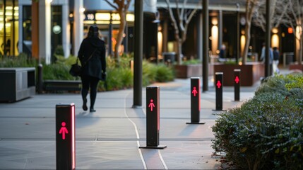 Social distancing reminder signs in public spaces