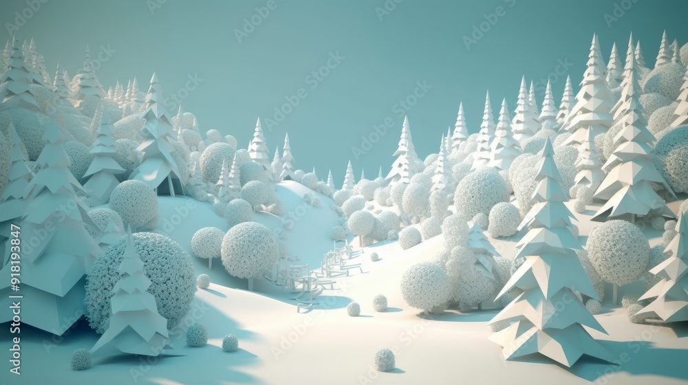 Poster a snowy landscape with trees and a path