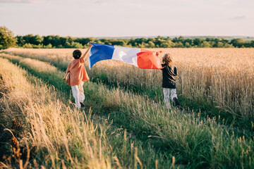 Cute Little Boys - French Patriot Kids Running With National Flag On Open Area