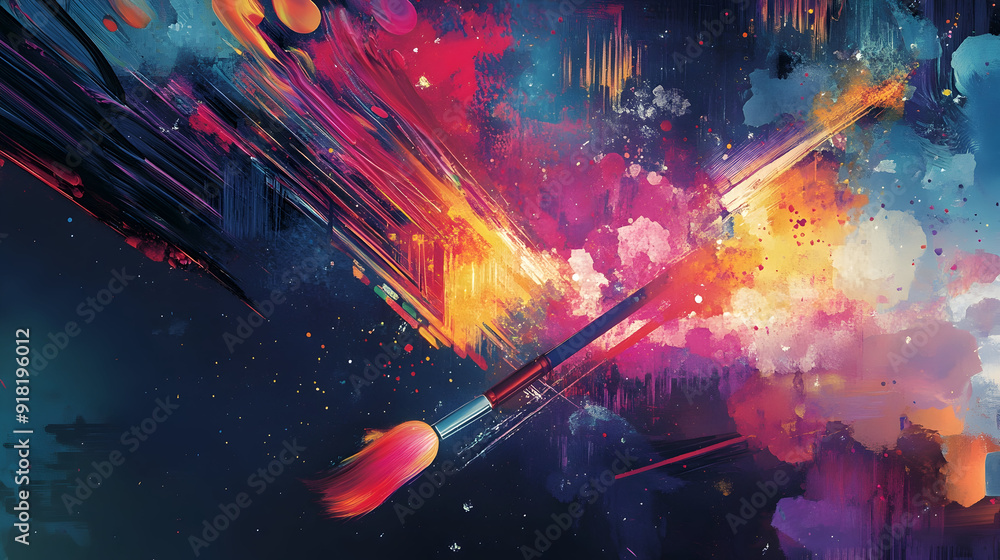 Wall mural an illustration showing ai creating art, with digital brushes and colors blending to form abstract a