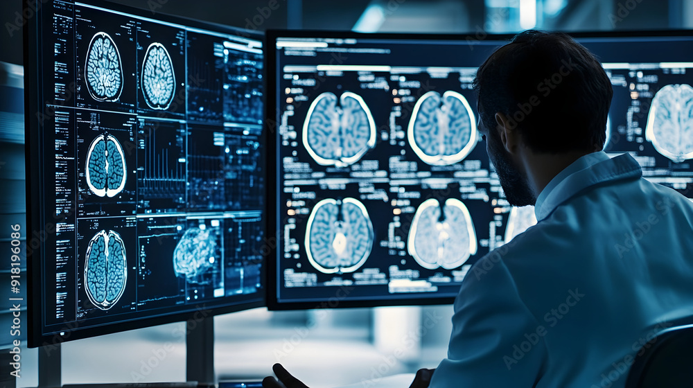 Poster ai-powered diagnostics - a visual of artificial intelligence analyzing medical scans and patient dat