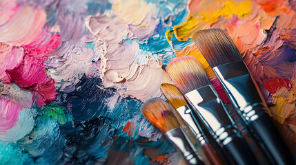Fototapeta premium AI-Generated Art: Creativity in the Digital Age - An illustration showing AI creating art, with digital brushes and colors blending to form abstract and original pieces