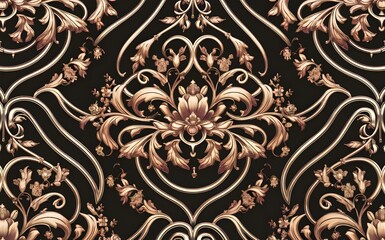 Luxurious Black Background with Intricate Metallic Floral and Curved Patterns
