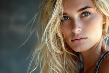 Fototapeta premium Vivacious Blonde woman. Hair student outdoor. Generate Ai