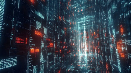 Fototapeta premium - A visual representation of AI algorithms sifting through massive datasets, uncovering patterns and insights