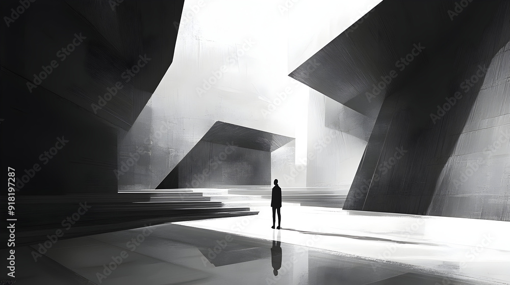Aufkleber abstract architecture with asymmetrical shapes and monochromatic palette -