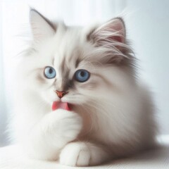Fototapeta premium A soft, fluffy white cat. AI generated.