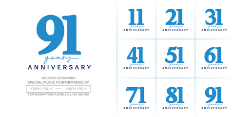 anniversary logotype set vector, blue and black color for special day celebration