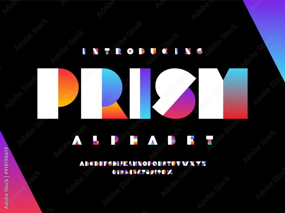 Poster vector of modern abstract colorful alphabet design uppercase, numbers and symbols