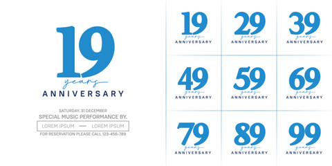 anniversary logotype set vector, blue and black color for special day celebration