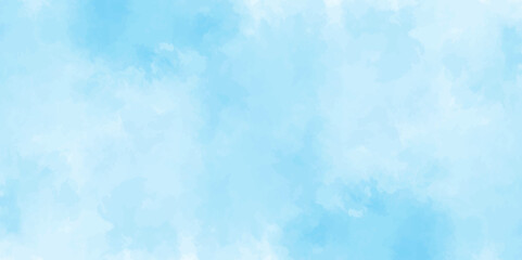 Blue sky with clouds. Light sky blue shades watercolor background. Sky Nature Landscape Background. sky background with white fluffy clouds.><	