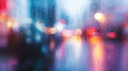 Abstract Rainy Day with Blurred Windows and Soft Light Reflections - An illustration of an abstract rainy day with blurred windows and soft light reflections, 