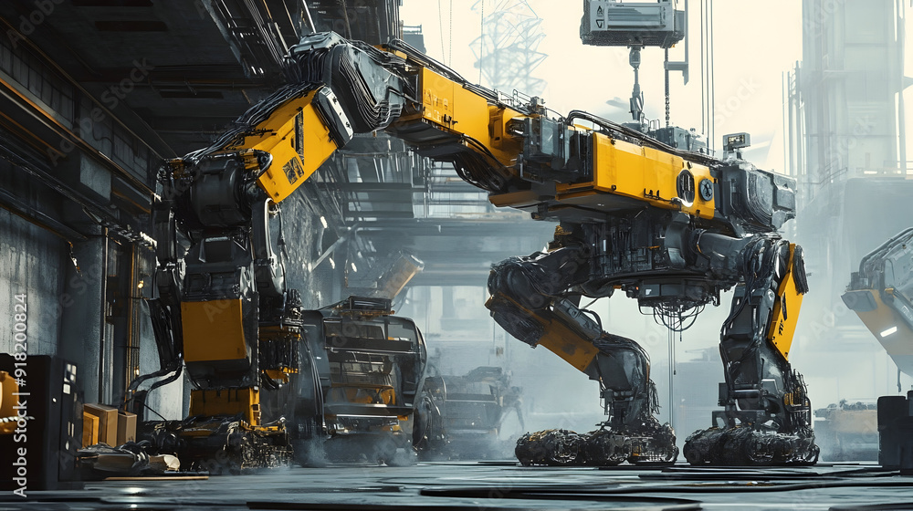 Poster cutting-edge robotics driven by advanced artificial intelligence at a forward-looking construction s