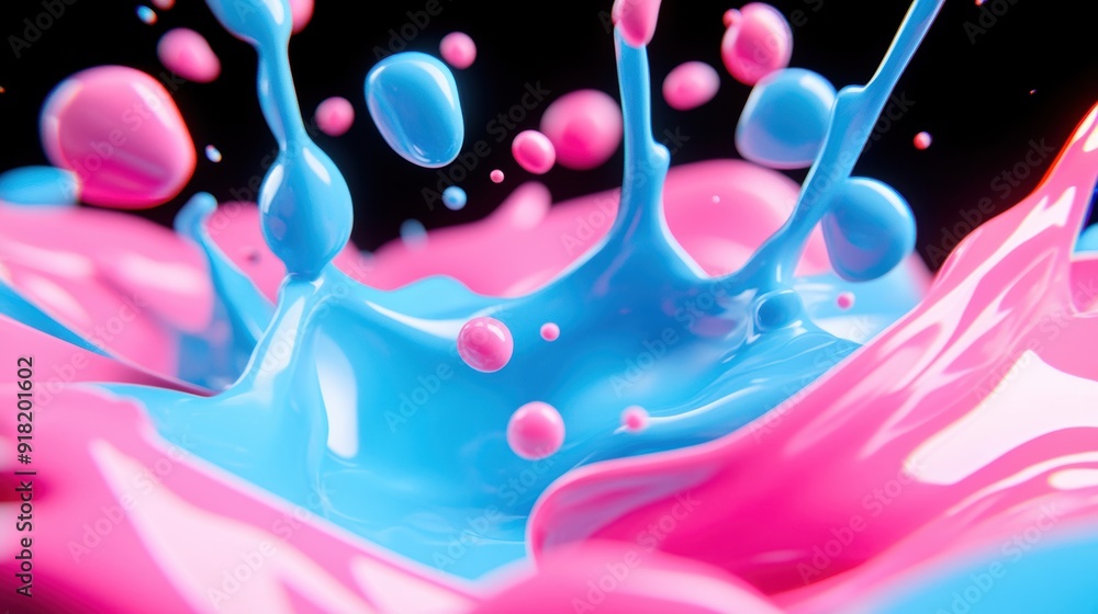 Poster a vibrant mix of blue and pink paint splashes captures dynamic motion and color interaction