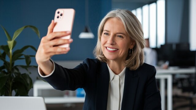 woman using andriod and taking selfe