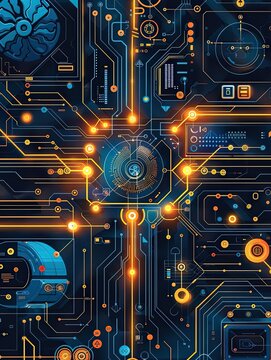 Quantum computing, qubits and circuits, flat design illustration