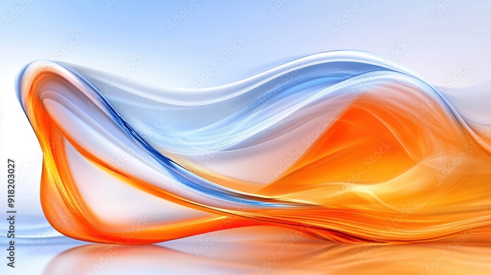 Poster flowing light waves in orange and blue intertwine create a mesmerizing visual effect against a seren
