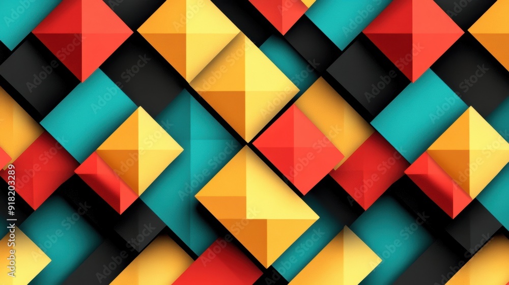 Poster the artwork showcases a dynamic arrangement of colorful geometric triangles in a visually striking p
