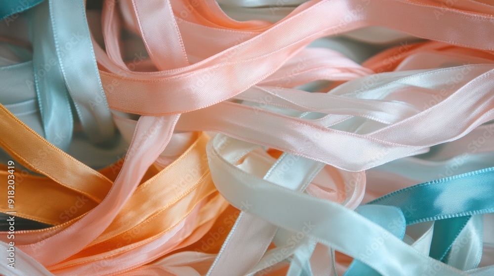 Poster vibrant satin ribbons in pastel colors create a visually appealing and textured display