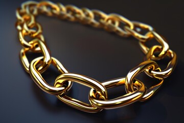 Fototapeta premium Closeup image of a luxurious golden chain with a reflective surface on a sleek black backdrop