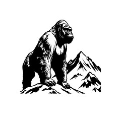 Black and white illustration of a baboon