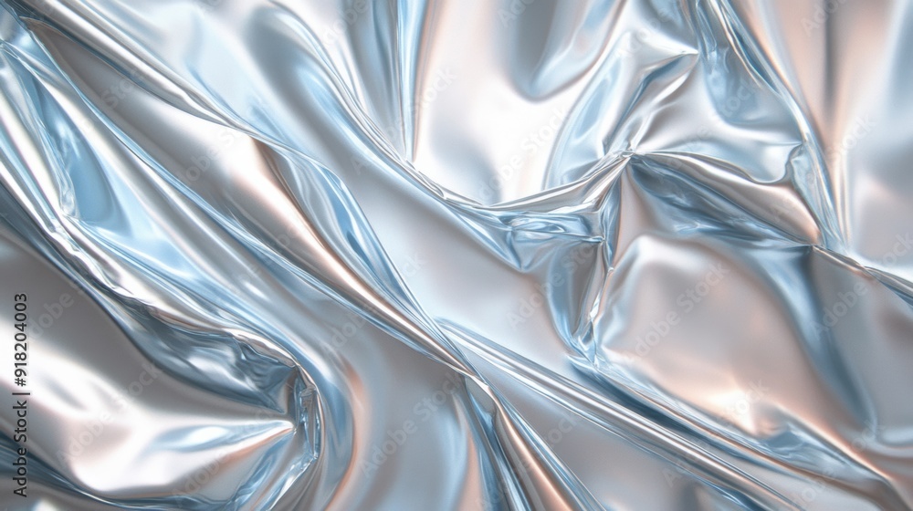 Poster crumpled transparent plastic reflects light in intricate patterns, creating a dynamic texture
