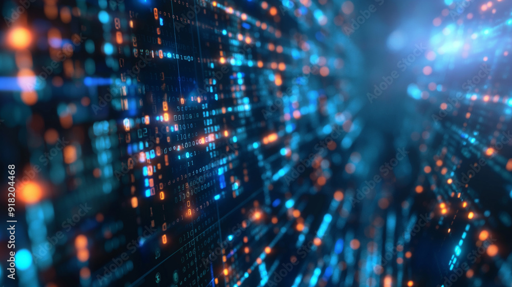 Poster digital business financial transactions information data floating holograms, online banking data vis