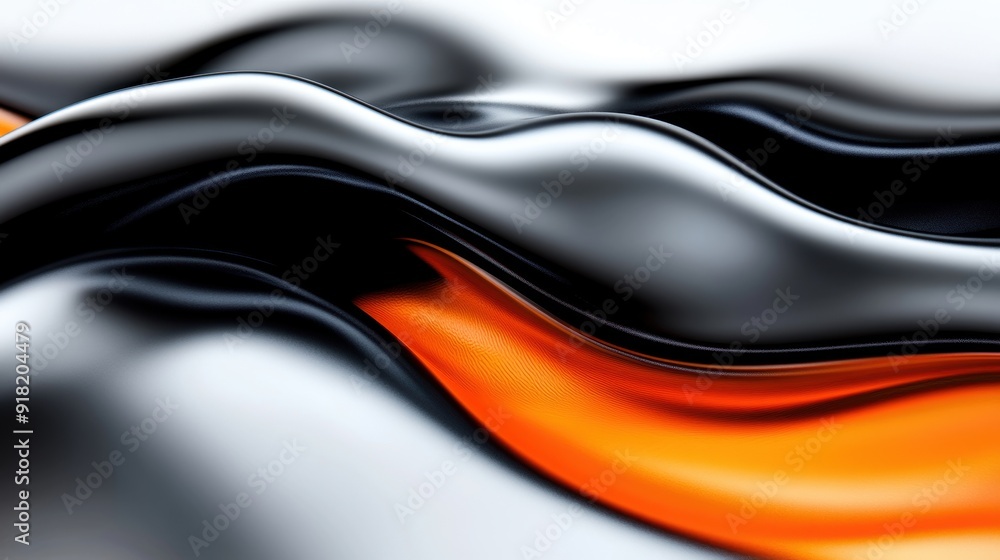 Poster flowing metallic waves shift between vibrant orange and deep black, creating an engaging and fluid v
