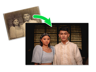 Photo restoration service - converting an old photo into a newer colorized photo. AI photo editing...