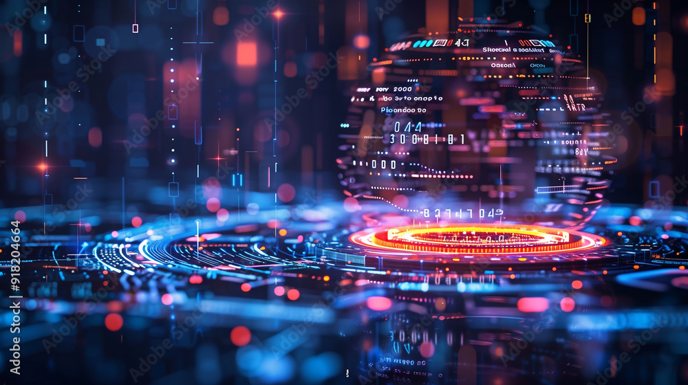 Poster digital business financial transactions information data floating holograms, online banking data vis