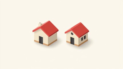 Minimalist Illustration of Two Houses with Red Roofs