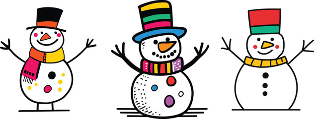Collection of Christmas Snowman with Hat,  Vector, White Background